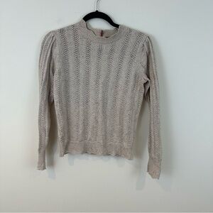 Per Una Oatmeal Tan Scalloped Neck Crochet Knit Sweater Size 6